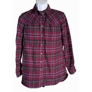 DULUTH TRADING CO. Women's Long Sleeve Button‎ Down Plaid Shirt Red Black Small